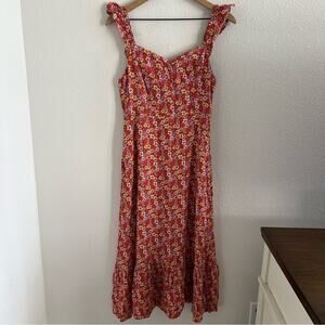 LUSH Feminine Floral Ruffle Strap Midi Dress Summer Back Zip Medium